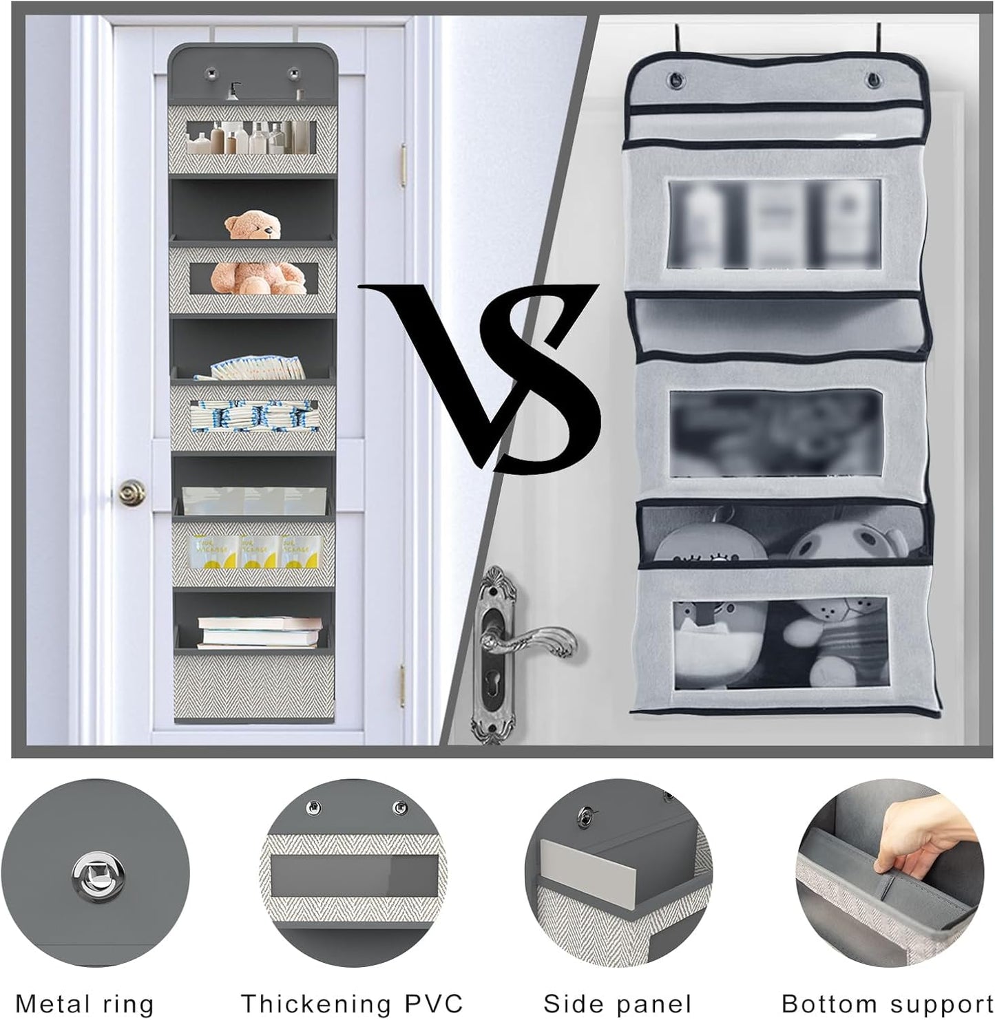 Skiennix Over The Door Hanging Organizer - 5 Spacious Pockets with Clear Windows & Metal Hooks | Ideal for Pantry, Closet, or Nursery
