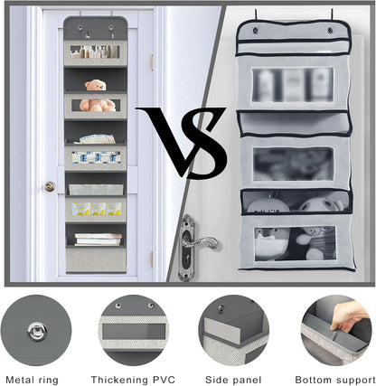 Skiennix Over The Door Hanging Organizer - 5 Spacious Pockets with Clear Windows & Metal Hooks | Ideal for Pantry, Closet, or Nursery