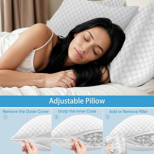 OAISZ Shredded Memory Foam Pillows, Cooling Bed Pillows Queen Size Set of 2 for Sleeping, Adjustable Firm Pillows for Side Back and Stomach Sleepers, Washable Removable Cover