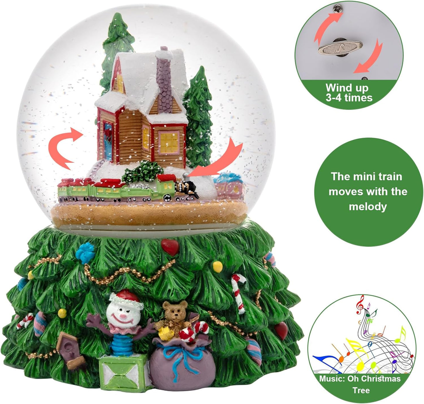 Revolving Christmas Train Snow Globe - Color-Changing LED Music Box with Hand-Painted Winter Scene