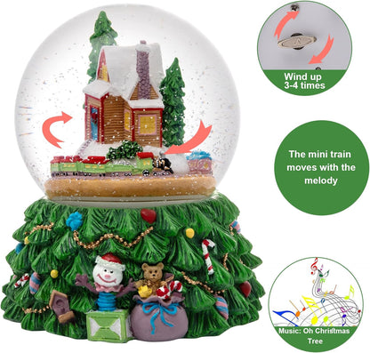 Revolving Christmas Train Snow Globe - Color-Changing LED Music Box with Hand-Painted Winter Scene