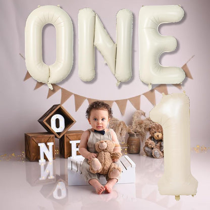 Skiennix 40-Inch Beige Number 1 Balloon - Elegant Cream White Birthday Decoration for Boys & Girls