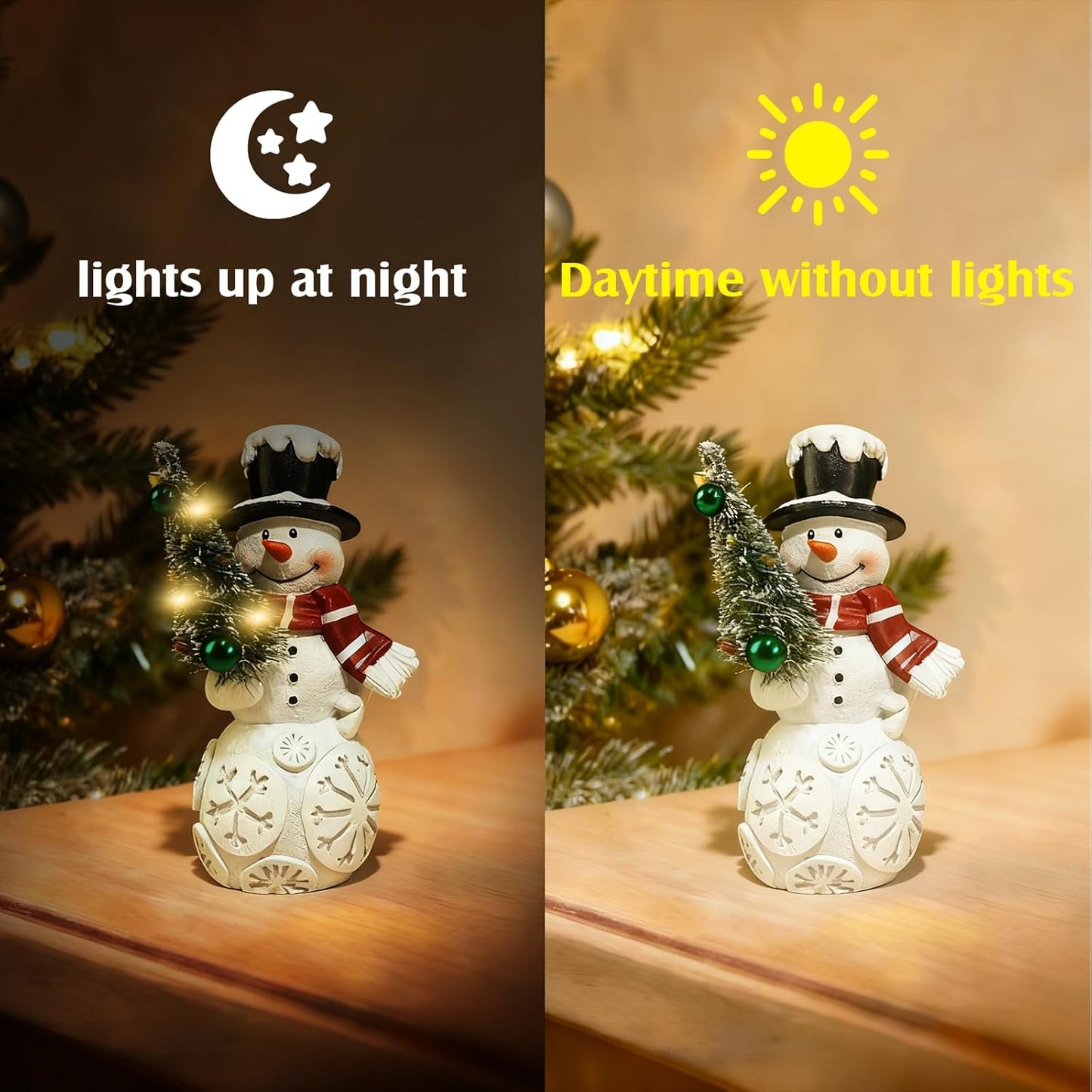 Regine Switzerland Snowman Christmas Decorations - LED Light-Up Figurines Set of 2 for Holiday Decor