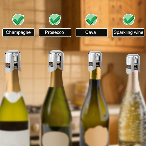 2pcs Champagne Stoppers, Stainless Steel Sparkling Wine Glass Bottle Save Sealer with Locking Clamp Leak-Proof Reusable Champagne Cork for Prosecco Cava Keep Bubbles Fresh