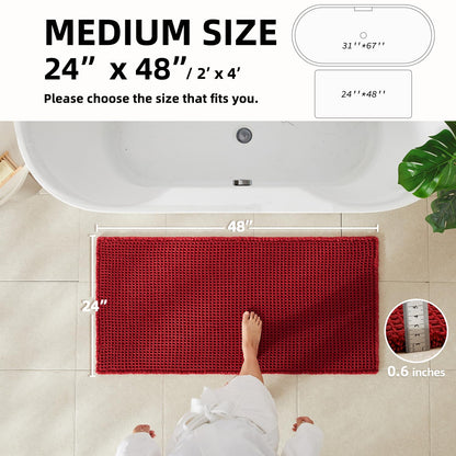 TYUU Waffle Bath Mat, Boho Bathroom Rugs Non Slip Washable Super Absorbent Quick Dry Bath Mat Farmhouse Bathroom Decor, 48"x24" Burgundy
