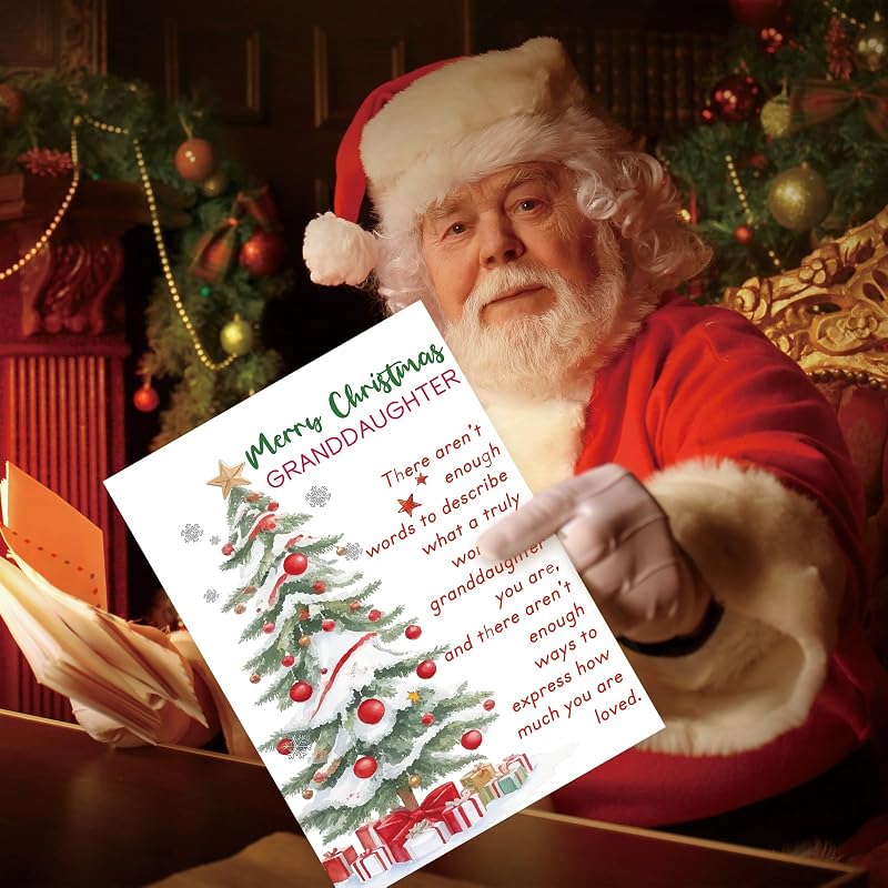 OJsensai Funny Christmas Card for Granddaughter - 8x5.3in, Recycled Linen Card with Envelope (Variation: OJ 972)