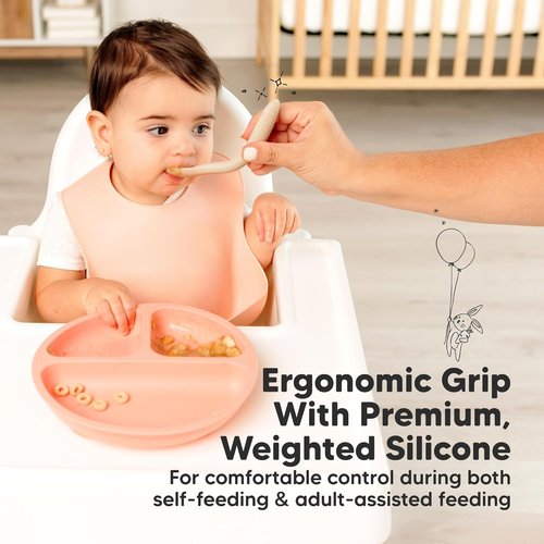 KeaBabies Silicone Baby Spoons - Self-Feeding Utensils for 6-12 Months | 3-Pack Dishwasher-Safe Set (Slate)