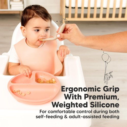 KeaBabies Silicone Baby Spoons, Self Feeding 6-12 months - 3-Pack Baby Weaning Eating Utensils, Toddler First Food Training Spoon, Infant, Kids Feeding Supplies Essential Set, Dishwasher-safe (Slate)