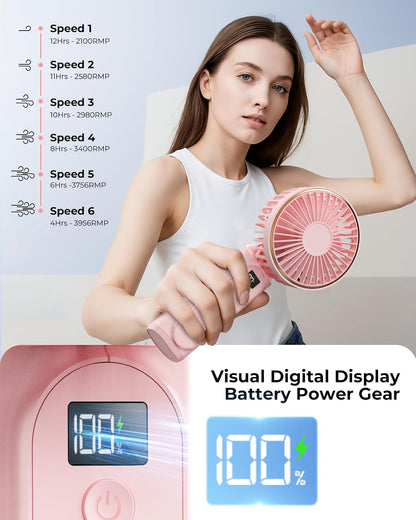 TUNISE Portable Handheld Fan - 4000mAh Battery, 6 Speed Adjustable Wind | USB Rechargeable & Foldable