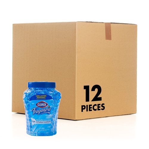 Clorox Fraganzia Crystal Beads Air Freshener, Long Lasting Room Deodorizer and Odor Eliminator Gel Beads to Freshen Home, Car, or Office, Morning Sky Scent, 12 Fl Oz - 12 Pack