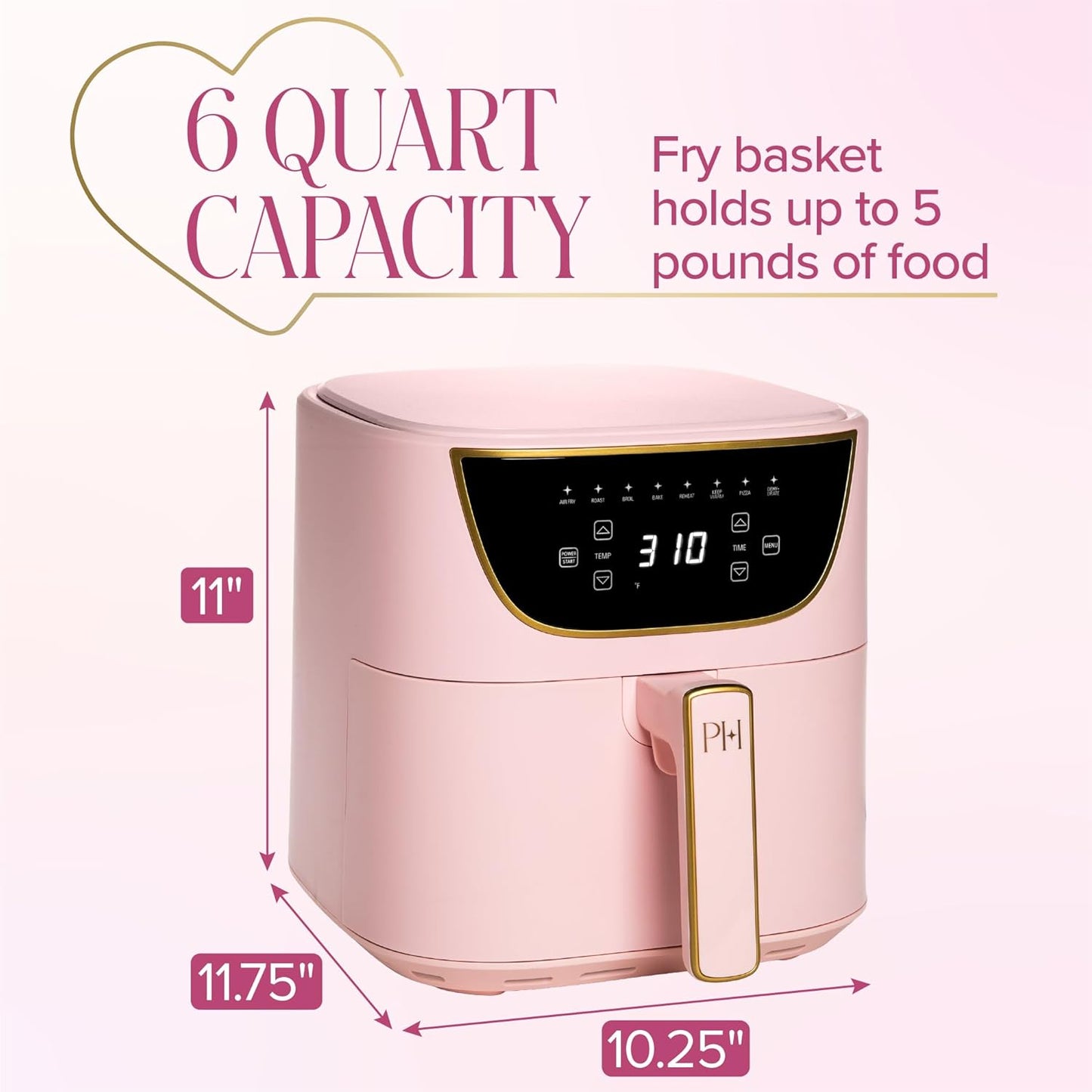 Paris Hilton Air Fryer - 6-Quart Nonstick Capacity with Touchscreen Display | 8-in-1 Cooking Functions, Pink