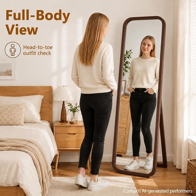 Anwick Walnut 63-Inch Full Length Floor Mirror - Standing Wood Framed