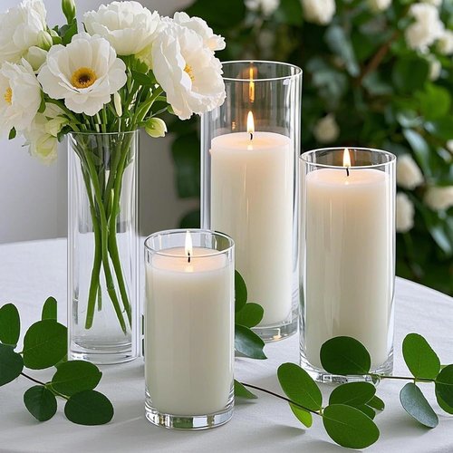 Homjoy 36 PCS White Pillar Candles - Elegant Glass Holders for Weddings & Home Decor | 18 Candles + 18 Holders