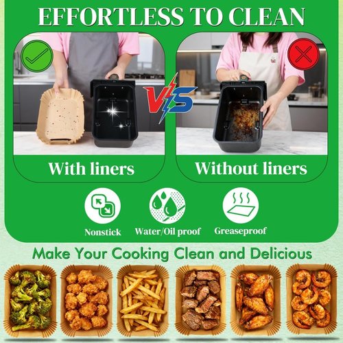 BYKITCHEN 300PCS Air Fryer Liners - Rectangle Disposable Parchment Paper for Ninja Dual Airfryer & More