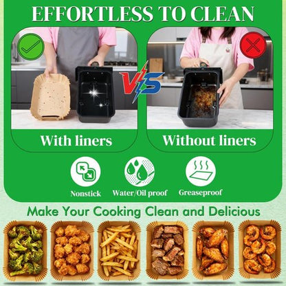 BYKITCHEN 300PCS Air Fryer Liners - Rectangle Disposable Parchment Paper for Ninja Dual Airfryer & More