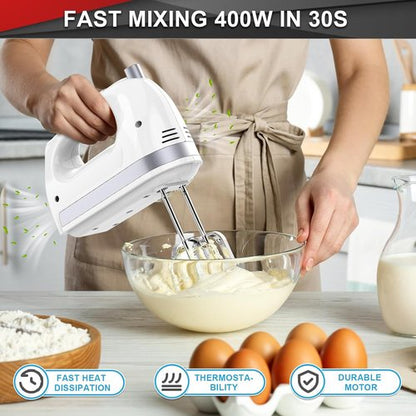 Lord Eagle Electric Hand Mixer - 400W 5-Speed Lightweight Kitchen Mixer with 5 Attachments & Storage Case