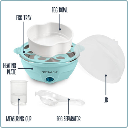 Nostalgia Retro Egg Cooker - Large Capacity for Hard-Boiled, Poached, and Scrambled Eggs | Aqua Finish