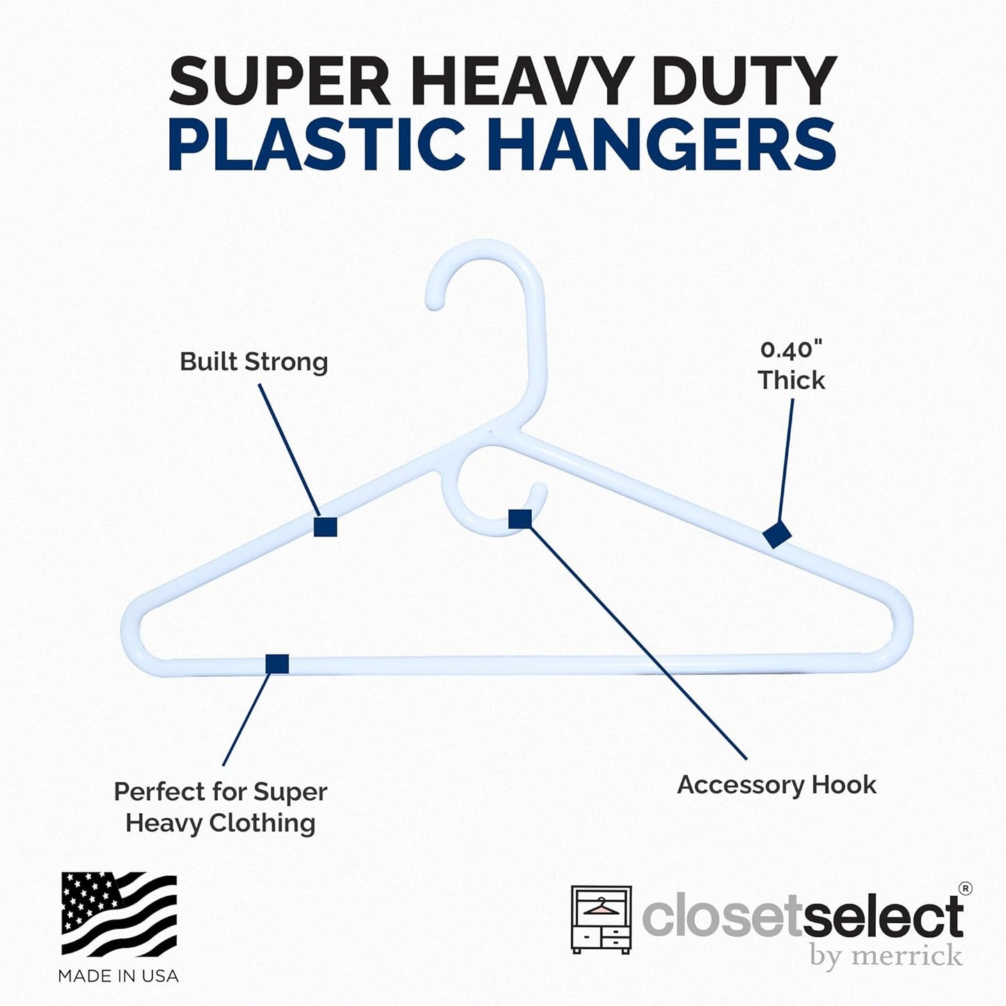 Super Heavy Duty Plastic Hangers - Made in USA | 24 Pack of Durable White Hangers