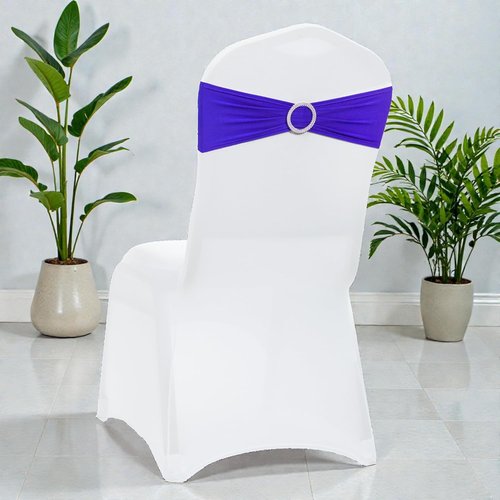 MDS Premium Spandex Chair Sashes - Universal Fit Elastic Covers with Buckle Slider | Pack of 100 - Royal Blue