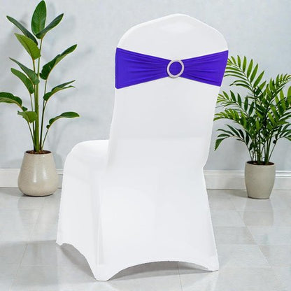 MDS Premium Spandex Chair Sashes - Universal Fit Elastic Covers with Buckle Slider | Pack of 100 - Royal Blue