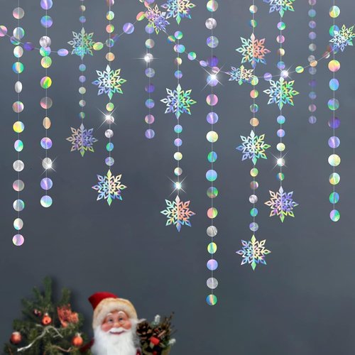 Cheerland Iridescent Snowflake Garland - Holographic Winter Wonderland Decorations | Perfect for Birthday, Baby Shower & Wedding Parties