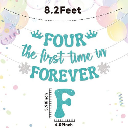 Four The First Time in Forever Banner - Snowflake 4th Birthday Decor | Princess Frozen Theme