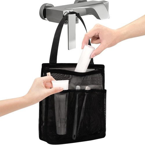 Famichan Portable Mesh Shower Caddy - Essential Travel Bag for Gym & Dorm | Black