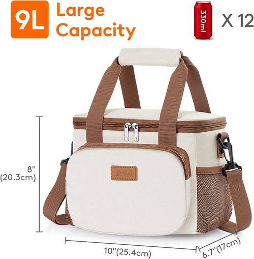 Lifewit Insulated Lunch Bag - Medium Soft Cooler Tote for Adults | Beige, 12-Can Capacity (9L)