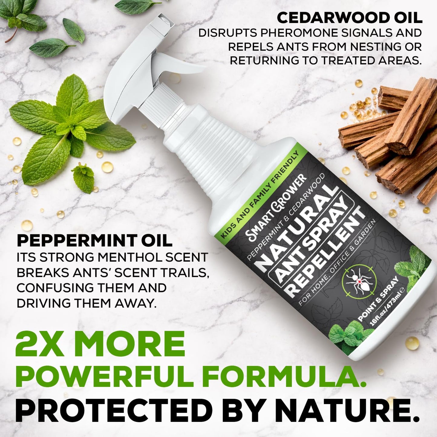 Natural Ant Spray - Fast-Killing & Repelling Formula with Peppermint & Cedarwood Oil | 16oz Pet & Family Safe