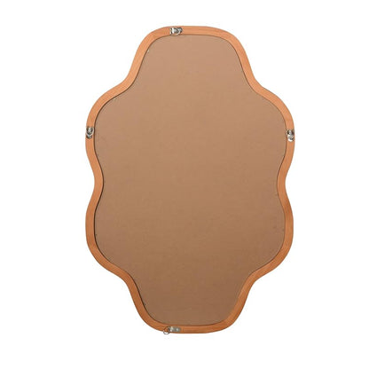 Cloud-Shaped Wall Mirror 20x30 in with Solid Wood Frame, Tempered Glass, Irregular Silhouette - Yellowish-Brown