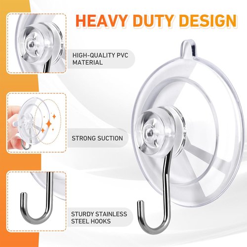 KORCCI Suction Cup Hooks - 12 Pack, 10LB Max Load, Clear Medium Cups, No Trace & Reusable | Ideal for Tile & Glass