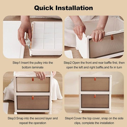 Ergocar Foldable Storage Boxes - Transparent Plastic Organizers with Lid | Stackable Large Capacity for Home & Office
