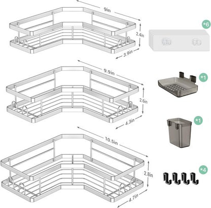 **AKTECKE Corner Shower Caddy | Adhesive Bathroom Organizer - Rustproof Stainless Steel - 3-Pack No Drilling**
