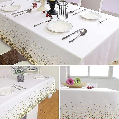 2 Pack White and Gold Disposable Tablecloths, 54 x 108 in – Rectangular Party Covers (Variation: White+2 Pack)