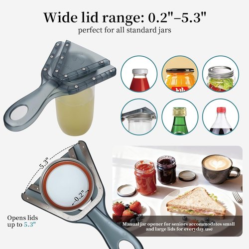 Jar Opener for Seniors - Easy Twist-Off Lid & Bottle Opener | Ergonomic Non-Slip Handle, Ideal Gift (Gray)