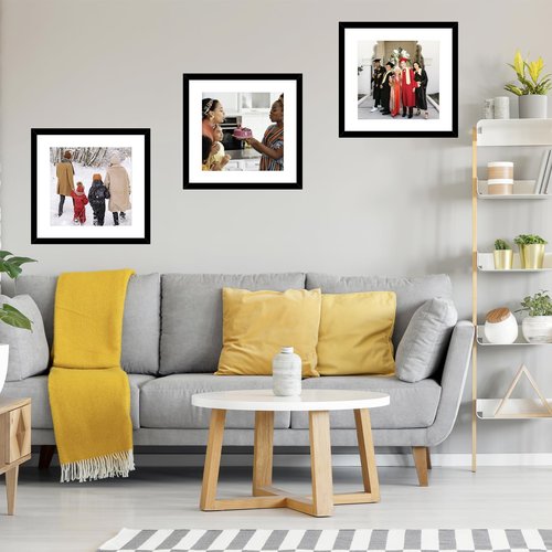 JCJMY 20x20 Picture Frame Black with 16x16 Mat, Display Photo 16x16 with Mat or 20 x 20 Without Mat, Wall Hanging Large 20x20 Poster Frame with Shatter Resistant Plexiglass, Black
