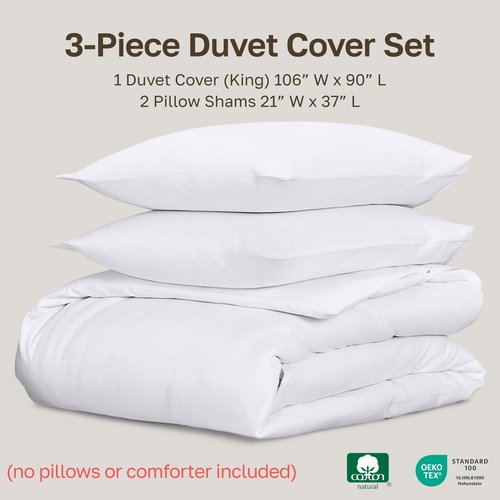California Design Den 3 Pc White King Duvet Cover Set - Winner Good Housekeeping Best Bedding Awards 2025, 400 Thread Count Sateen, 100% Cotton Duvet Cover Set, Button Closure, Corner Ties - White