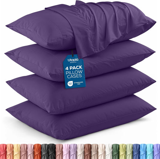 Utopia Bedding Standard Pillowcases - Soft Brushed Microfiber - 4 Pack, Fade Resistant | 20" x 26" - Eggplant