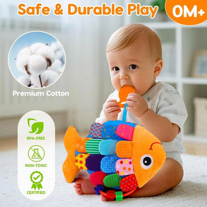 Baby Sensory Tummy Time Toys 0-6 Months Music Fish Toy for Infant 3 4 5 6 Month Old Black and White High Contrast Newborn Toys with Mirror Crinkle Rattle for 3-6 6-12 Months Baby Boy Girl Shower Gifts