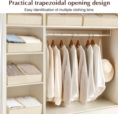 Homsorout Closet Organizers - 8 Pack Collapsible Trapezoidal Storage Bins with Orange Handles | Beige