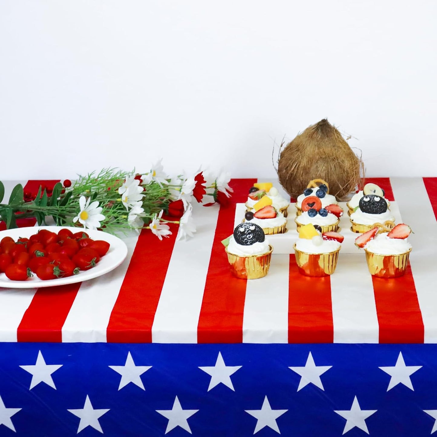 Regine Switzerland Patriotic Tablecloths - Disposable American Striped & Star Design | 54"x108" for 4th of July Celebrations