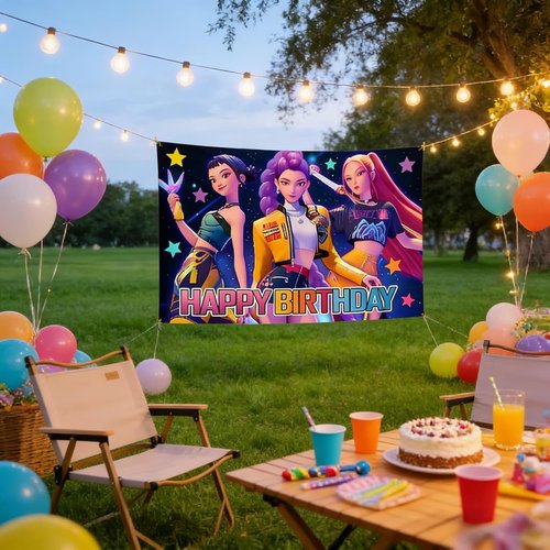 Demon Movie Hunters Birthday Party Decorations - Happy Birthday Banner Backdrop | Festive Supplies