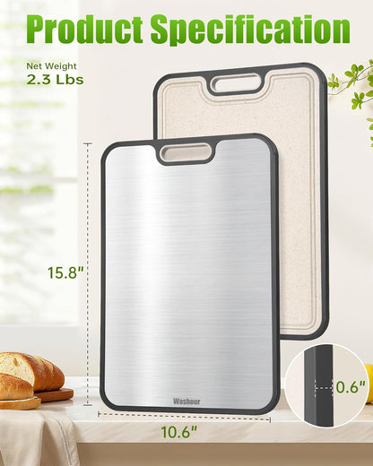 Titanium Cutting Boards - Non-Toxic 2-in-1 Double-Sided Chopping Board | Large 16”×11” for Meat & Vegetables