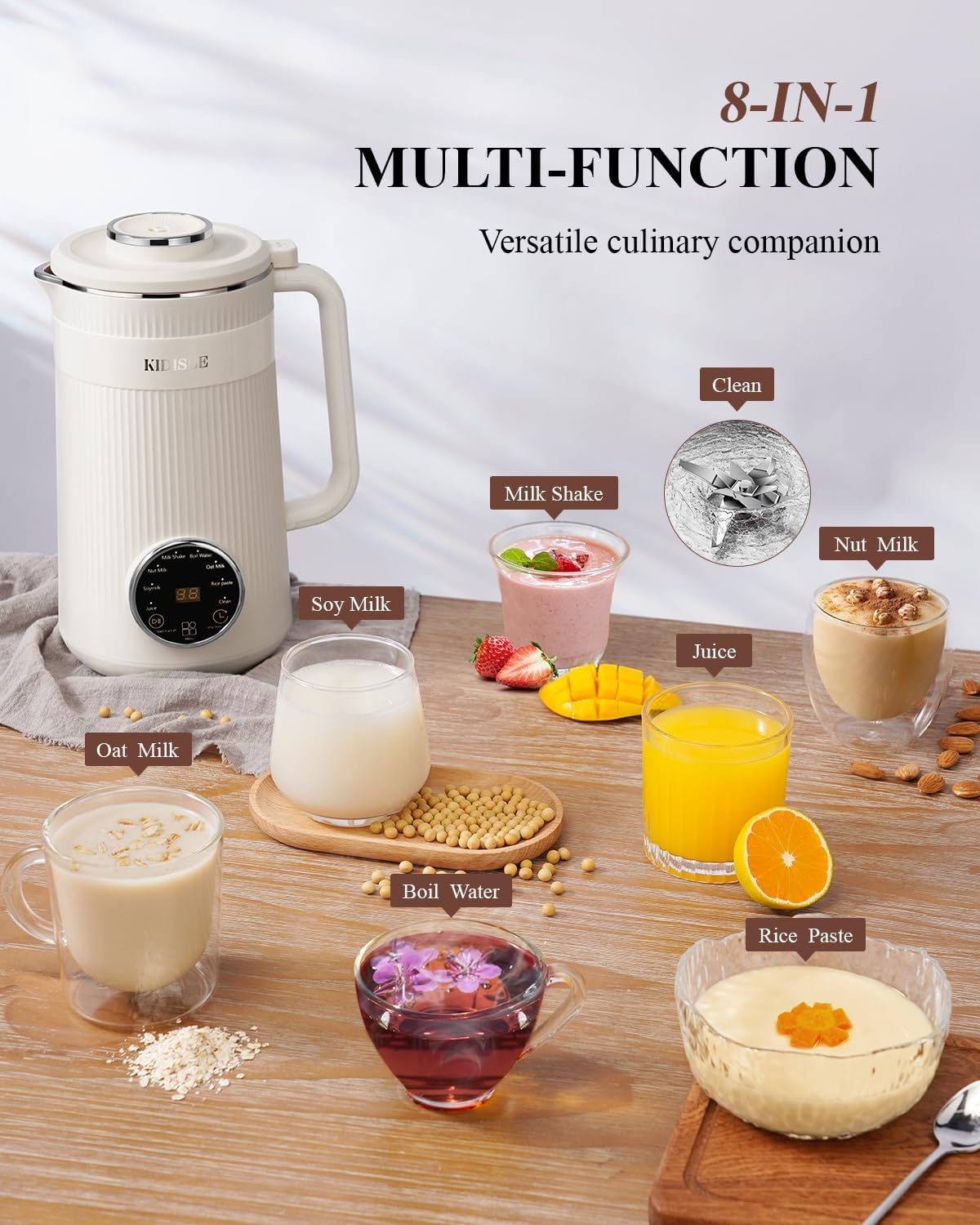 Skiennix 8-in-1 Nut Milk Maker Blender - 32oz Automatic Plant-Based Beverage Machine with Delay Start & Keep Warm Feature