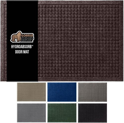 GORILLA GRIP® Ultra Absorbent Front Door Mat - Traps Dirt & Moisture, 47x35, Coffee Color