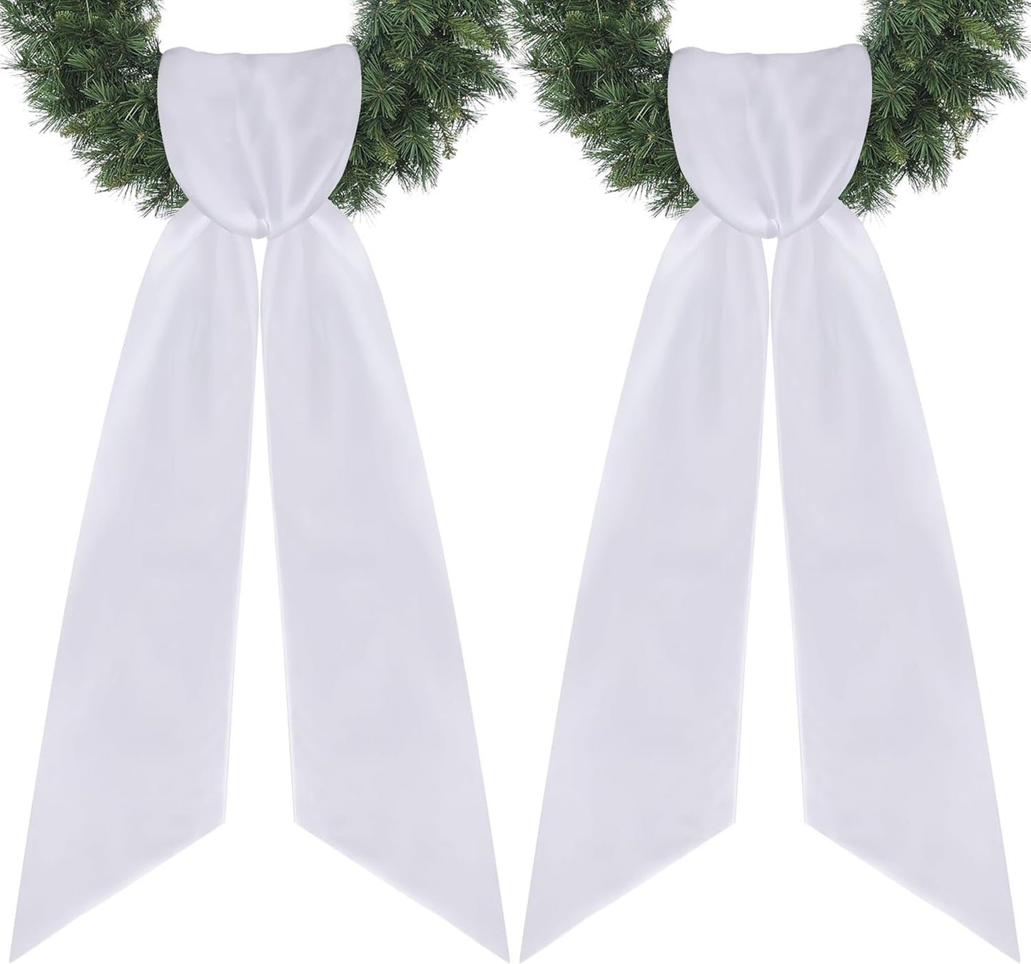 RunNico White Wreath Sash - 4.5" W x 56.3" L | 2 Pack Plain Embroidered Decor for All Occasions