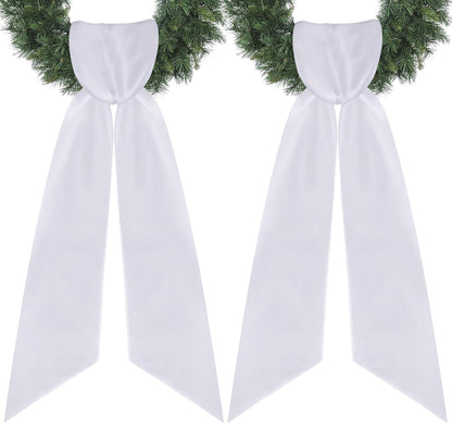 RunNico White Wreath Sash - 4.5" W x 56.3" L | 2 Pack Plain Embroidered Decor for All Occasions