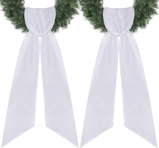 RunNico White Wreath Sash - 4.5" W x 56.3" L | 2 Pack Plain Embroidered Decor for All Occasions
