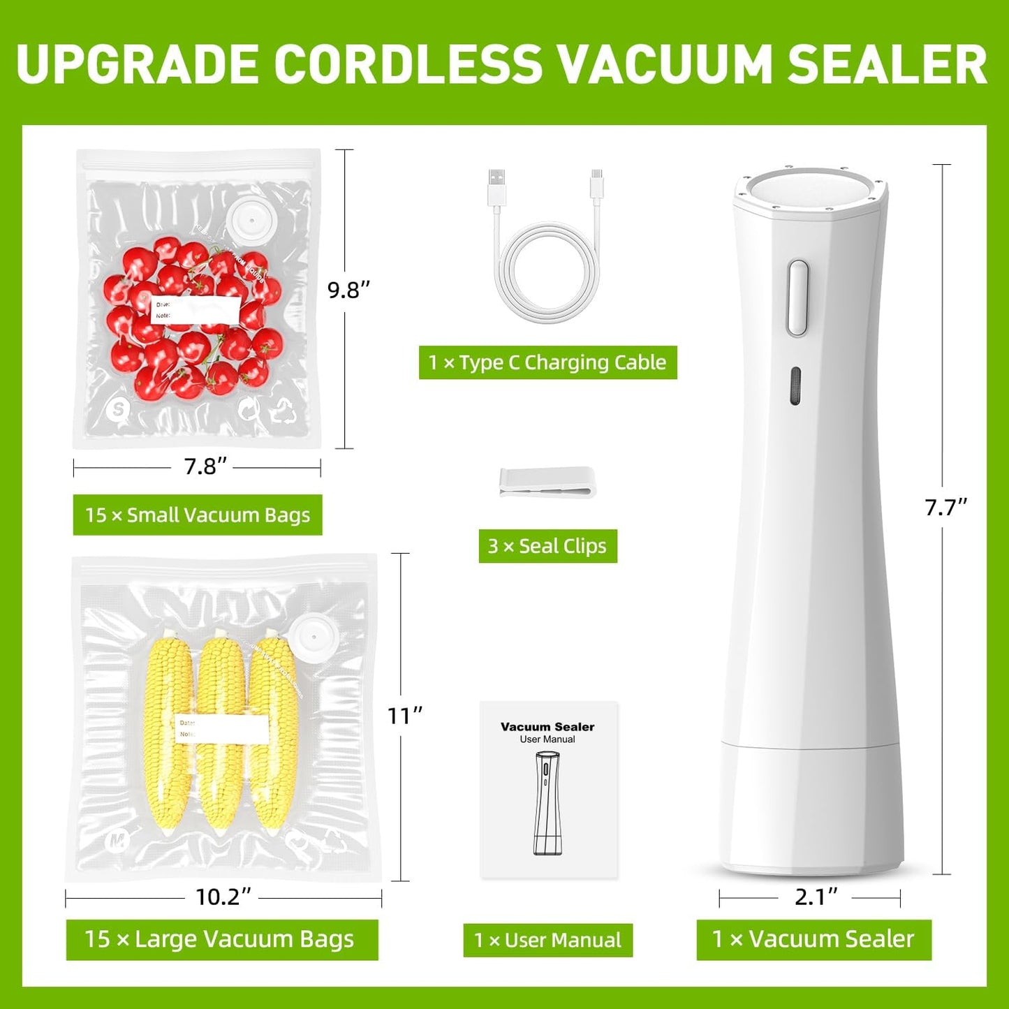 Skiennix Handheld Vacuum Sealer - Portable USB Rechargeable Food Storage Saver for 5X Freshness