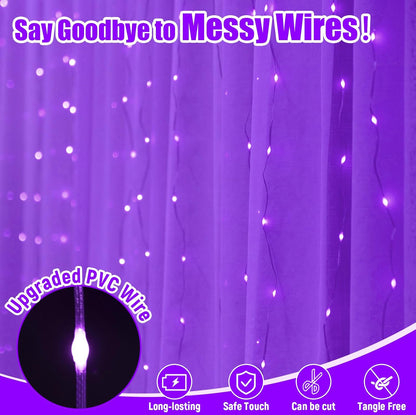 Skiennix Purple Curtain Light - 300 LED Fairy String Lights with Remote Control | 9.8ft x 9.8ft, 8 Modes